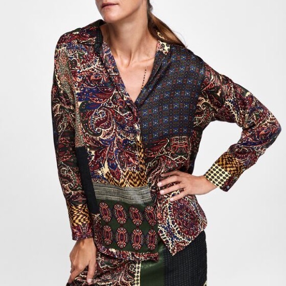 Zara patchwork button down top - Picture 3 of 6